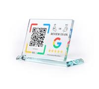 Crystal Display Stand with NFC Chip & QR Code - Compatible with Google Business Page Easy Access for Customer Reviews, Boost Business Reviews, No Monthly Fees, One-time Purchase for Lifetime Use