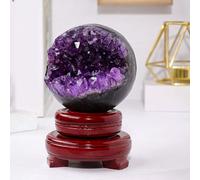 Crystal Divnation Sphere Amethyst Druzy Geode Crystal Ball Gemstone Sphere Stone Figurine for Home Office Decoration,6.5~7cm