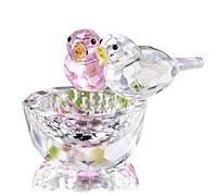 Crystal Double Birds Figurines Glass Animal Ornament Bird Collection Paperweight Table Centerpiece Ornament(Pink and Clear)