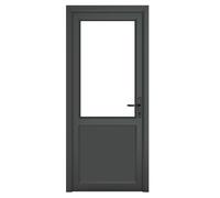 Crystal Double Glazed uPVC Grey 7016 external White Internal Clear Sin Double Glazed uPVC Grey 7016 external White Internal Clear Single Door Half Glass Half panel Left hand Open In Clear Glazing