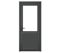 Crystal Double Glazed uPVC Grey 7016 external White Internal Clear Sin Double Glazed uPVC Grey 7016 external White Internal Clear Single Door Half Glass Half panel Right hand Open In Clear Glazing