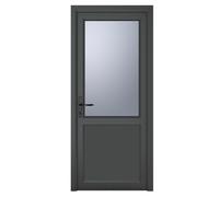 Crystal Double Glazed uPVC Grey 7016 external White Internal Obscure S Double Glazed uPVC Grey 7016 external White Internal Obscure Single Door Half Glass Half panel Right hand Open In Obscure Glazing
