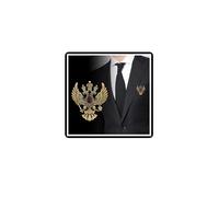 Crystal Double Headed Eagle Brooch Rhinestone Crown Wings Lapel Pin Vintage Collar Breastpin Badge Coat Suit Skirt Studs Accessories for Men Women (Gold)