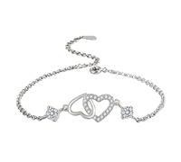 Crystal Double Heart Charm With Secure Clasp Adjustable Wristchain Fashionable Party Accessories For Ladies Elegant Copper Heart