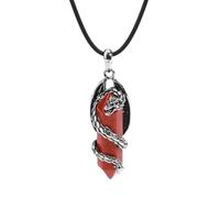 Crystal Dragon Necklace For Women Men, Dragon Wrapped Hexagonal Prism Healing Stone Amulet Protection Necklace Retro Cool Mens Natural Gemstone Pendant Jewelry Red Jasper