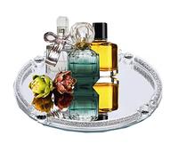 Crystal Dresser Tray, Mirror Glass Makeup Vanity Organizer Filled Crushed Diamond, 10" x 10" Round Jewelry Trinket Perfume Tray for Bathroom Bedroom, Home Decor, Hotel Banquet, Party (Silver)