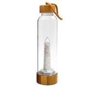 Crystal Drinking Flask With Quartz Fragmented Crystals 500ML - Clear Water Bottle, Glass Bottle, Stunning Gifts (Bamboo)
