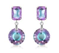 Crystal Drop Dangle Earrings for Women Square Circle Geometric Blue Purple Rhinestone Drop Earrings for Mom Wife Prom, Large, Copper, Cubic Zirconia