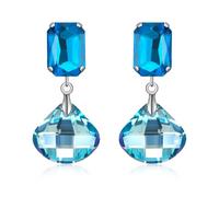 Crystal Drop Dangle Earrings for Women Square Circle Geometric Blue Purple Rhinestone Drop Earrings for Mom Wife Prom, Large, Copper, Cubic Zirconia
