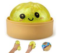 Crystal Dumpling Squishies, Glitter Steamed Bun Stress Balls, Sensory Fidget Toy Slow Rising Squeeze Ball for Anxiety Relief with Food Steamer Shape, Desk Decor for Adults & Kids(Yellow)