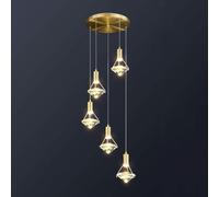 Crystal During with Antique Brass Finish,Modern and Concise During Fixture with Crystal Plate Metal Shade,Chandelier Lamps（Copper and Crystal-8）