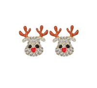 Crystal Elk Deer Dangle Earrings for Women Gold Plated Fashion Red Brown Enamel Animal Statement Charms Drop Dangling Stud Earring Dainty Christmas Holiday Ornament Jewelry