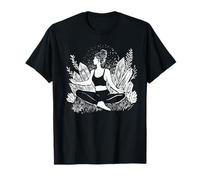 Crystal Energy Yoga Tee, Spiritual Boho Foliage Hand-Drawn T-Shirt