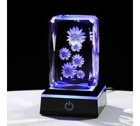 Crystal Engraved 3D Sunflowers Bouquet Figurine Ornament with LED Light Base, Sunflower Birthday Gifts for Sisters Friends Women