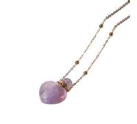 Crystal Essential Oil Diffuser Stone Pendant Necklace for Women Heart Gemstone Pendulum Perfume Bottle Pendant with 18K Gold Plated Chain 18" Amethyst Necklace