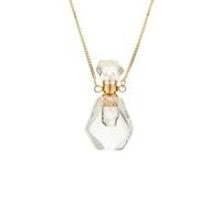 Crystal Essential Oil Diffuser Stone Pendant Necklace for Women Men Cutted Gemstone Pendulum Perfume Bottle Pendant with Gold Chain 18" White Crystal Necklace