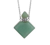 Crystal Essential Oil Diffuser Stone Pendant Necklace for Women Men Polished Gemstone Square Pendulum Perfume Bottle Pendant with Silver Chain 18" Green Aventurine Silver Chain