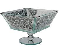 Crystal Extra Large Fruit Bowl Centre Piece Storage Sparkle Crushed Diamond Filled Silver Metal Frame Square Shape 25cm Height