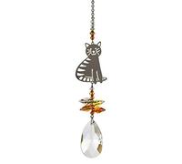 Crystal Fantasy Hanging Suncatcher/Rainbow Maker + 38mm Almond - Marmalade/Orange Sitting Cat - Embellished with Swarovski Crystals