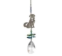 Crystal Fantasy Hanging Suncatcher - Rainbow Maker with 38mm Almond Shape Crystal - Puppy Ornament - Green Colour