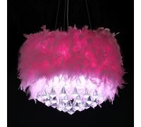 Crystal Feather Pendant Light,Simple Modern Light Luxury Nordic Adjustable Ceiling Hanging Lamp Fixture Chandelier for Dining Living Room Bedroom Restaurant Hotel Decor,Pink,23.5"
