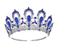 Crystal Feather Round Bridal Tiaras Crowns Royal Queen Rhinestone Pageant Diadem Wedding Hair Accessories Silver Blue