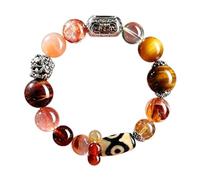 Crystal Feng Shui Bracelets Five Elements Lucky Friendship Natural Gemstones Beaded Bracelet Citrine Tiger Eye Agate Jade Elastic Bangle Jewelry Chinese Chakra Spiritual Bracelet Protection 五行 火土