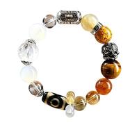 Crystal Feng Shui Bracelets Five Elements Lucky Friendship Natural Gemstones Beaded Bracelet Citrine Tiger Eye Agate Jade Elastic Bangle Jewelry Chinese Chakra Spiritual Bracelet Protection 五行 土金