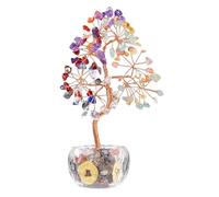 Crystal Feng Shui Money Tree with Colorful Gemstones & Copper Wire, Wealth & Positive Energy Bonsai for Home, Office, Meditation & Gift (7 Chakra Crystal Money Tree)