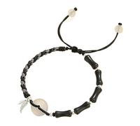 Crystal Feng Shui Wealth Bracelet - Green Jade Donut Harmony Buckle with Rose Quartz Bamboo Charm - Chakra Balance Meditation Jewelry for Luck and Prosperity(Black Stone)