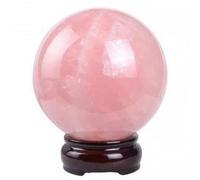Crystal Fengshui Sphere Rose Quartz Ball with Wood Stand for Scrying,Divination, Decorative Magic,11cm/4.3in