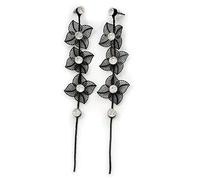 Crystal Filigree Floral Drop Long Earrings/Black Tone/ 12.5cm L