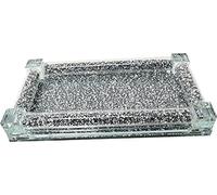 Crystal Filled Salt & Pepper Tray Kitchen Accessories Crushed Diamond for Kitchen Decor Crystal Display Gift Present for All Occassion Luxury Glass Tray Organizer, Home Décor (Silver)