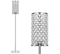 Crystal Floor Lamp, Modern Standing Lamp with Elegant Shade, LED Floor Lamp with On/Off Foot Switch, Silver Finish Tall Pole Lamp Accent Light for Living Room, Girl Bedroom, Dresser, Office (E26 Base)