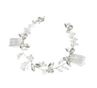 Crystal Floral Bridal Hair Combs Headband for Women Wedding Flower Branch Leaves Hair Band Garland Dainty Faux Pearl Statement Anniversary Birthday Party Hairs Accessories Jewelry (Silver, One Size)