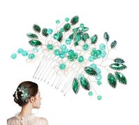 Crystal Floral Hair Side Comb Faux Pearl and Green Accent | Bridal Accessory for Wedding and Formal Events, Floral Pattern, Romance Style, Women