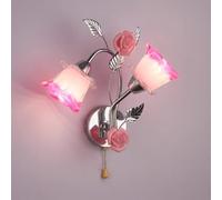 Crystal Florentine Wall Light Indoor with Switch Vintage Wall Lamp Flowers Country Style 2 Flames Wall Lighting Modern Glass Lampshade Bedside Lamp for Hallway Country House Bedroom Socket: G4