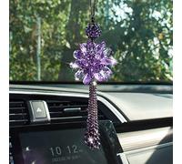 Crystal Flower Ball Car Rear View Mirror Pendant Car Hanging Accessories Ornament Lucky Car Charm Crystal Sun Catcher Auto Interior Decoration, Purple