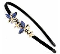 Crystal Flower Butterfly Hair Hoop Rhinestone Pearl Headband 1920s French Hair Band Vintage Velvet Hair styling Headpiece Accessories for Women(Black A)