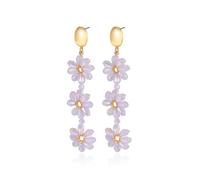Crystal Flower Dangle Drop Earrings for Women Purple/Yellow Summer Colorful Daisy Floral Long Earrings for Women Dangling, Large, Stainless Steel, No Gemstone
