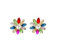 Crystal Flower Earrings for Women Colorful Crystal Flower Stud Earrings Dainty CZ Cubic Zirconia Rhinestone Sunflower Floral Cluster Stud Earring Wedding Party Prom Jewelry Gift for Women, One Size