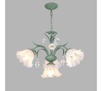 Crystal Flower Green Large Foyer French Milk Glass Floral Chandelier Sputnik Hanging Pendant Light Fixture for Bedroom Dining Living Room Kitchen Island