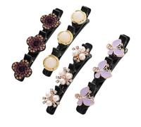 Crystal Flower Hairpin - 4pcs Sparkling Crystal Stone Braided Hair Clips | Shiny Side Braided Hair Clip | Double Bangs Hairstyle Hairpin For Girls Women Double Layer Hair Clip Tools