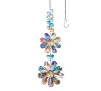 Crystal Flower Suncatcher Hanging Ornament, Rainbow Maker Window Sun Catcher Indoor Outdoor Patio Garden Decor (Deep Multicolor)