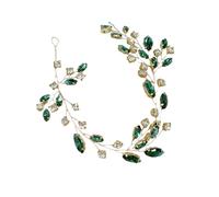 Crystal Flower Vine Headband for Women Bride Flower Girls Rhinestone Elegant Floral Leaves Branch Crown Wedding Engagement Valentine's Day Anniversary Hair Accessories Jewelry Gifts (Green)