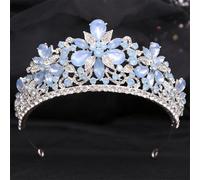 Crystal Flowers Wedding Crown Bride Tiaras Rhinestone Diadem Pageant Crowns Bridal Hair Jewelry Accessories Silver Blue Opal