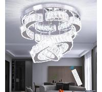 Crystal Flush Mount Ceiling Light with Remote Control, 40cm 2-Ring Flower LED Chandelier Ceiling Lamp, Dimmable 3 Colour Temperatures Modern Sparkly Crystal Light for Bedroom Living Room Dining Room