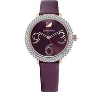 Crystal Frost Watch, Leather Strap, Dark red, Rose-Gold Tone PVD