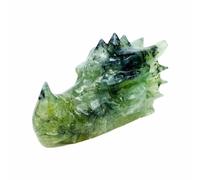 Crystal Gemstone Animal Dragon Skulls Head Carving Sculpture Prehnite Collection for Home Decor Gifts