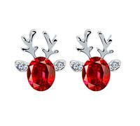 Crystal Gemstone Antlers Earrings Reindeer Stud Earrings For Women Christmas Decoration Party Supplies Gift Red Practical treatment